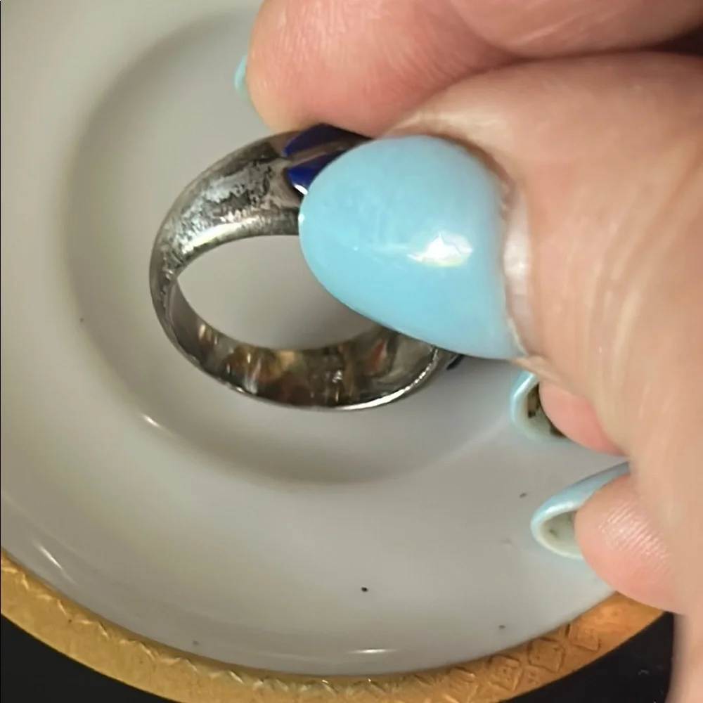 Vintage Blue Lapis and Mother-of-Pearl Sterling Silver Ring